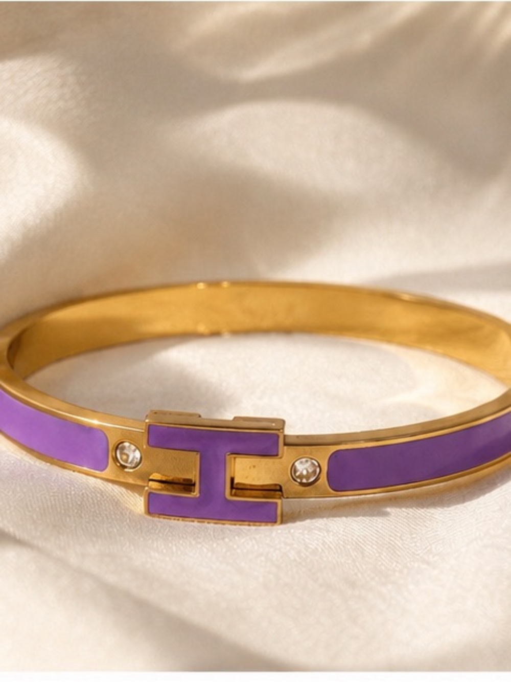 Purple & Gold Enamel H Bangle Bracelet 💜✨